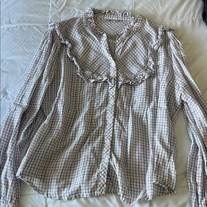 Faherty Ruffled Plaid Button-Down Blouse - White Multi